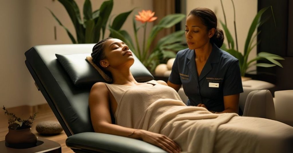 Client in serene therapy session during hypnotherapy at Zen-Sai Wellness, Durban.